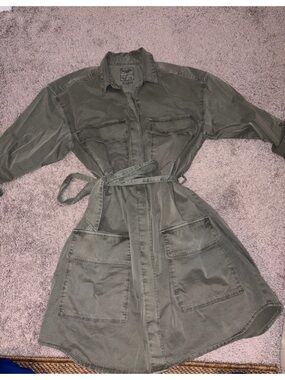 Abercrombie & Fitch Olive Green Tie-Waist Utility Dress